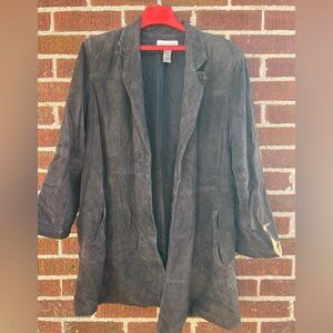 Vintage Liz Claiborne Lizsport 100% Brown Suede Leather Jacket size Large Petite